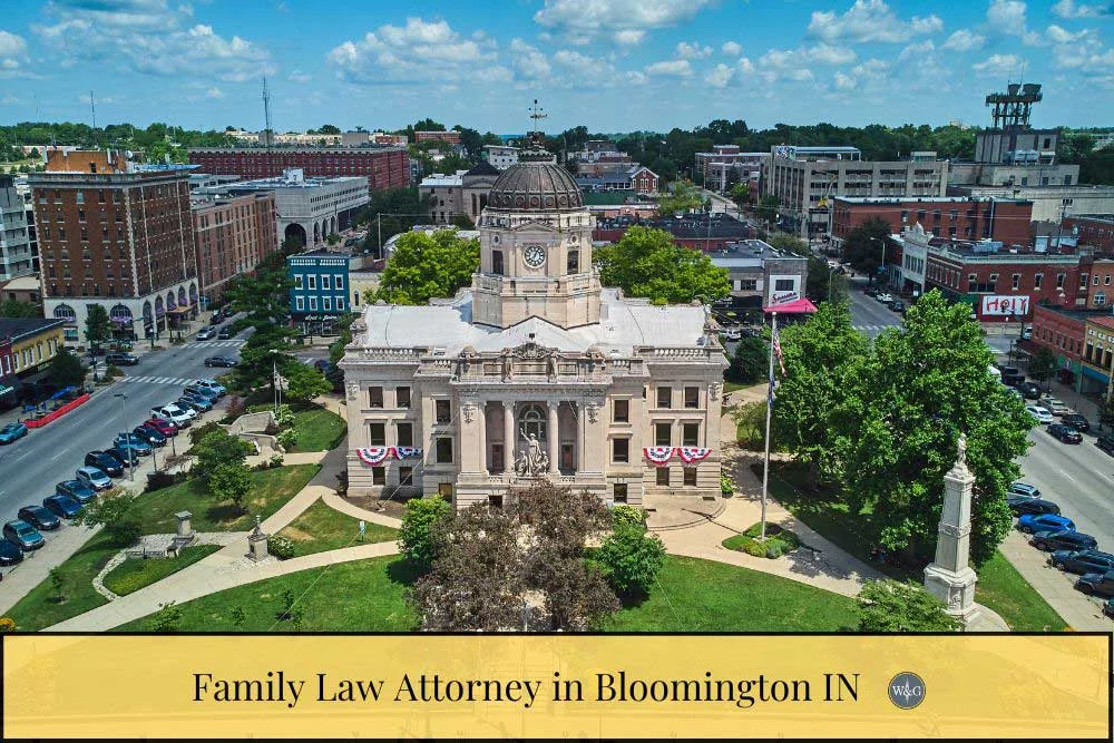 Family Law Attorney in Bloomington IN. Photo of the Square and Courthouse Aerial in Bloomington Indiana.Jpg
