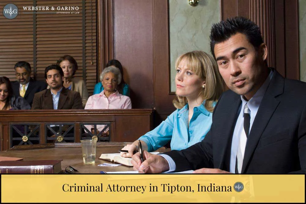 Defendant and layer in court with jury in the background. | Criminal Defense Attorney in Tipton, IN | DUI, Felony, Drug Charges