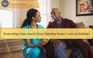 A nurse talks with an elderly man. Webster & Garino on protecting your assets from Indiana nursing home costs.