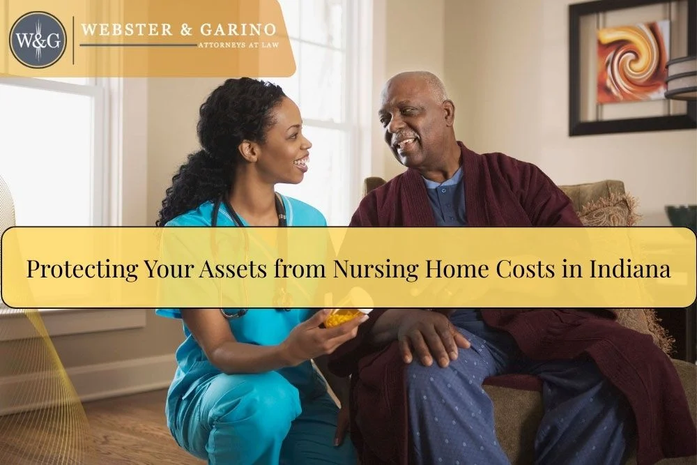 A nurse talks with an elderly man. Webster & Garino on protecting your assets from Indiana nursing home costs.