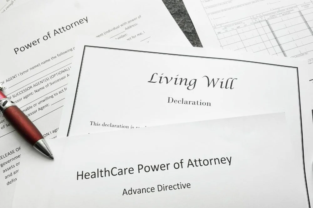 Living will and healthcare power of attorney documents prepared with Webster & Garino legal assistance.