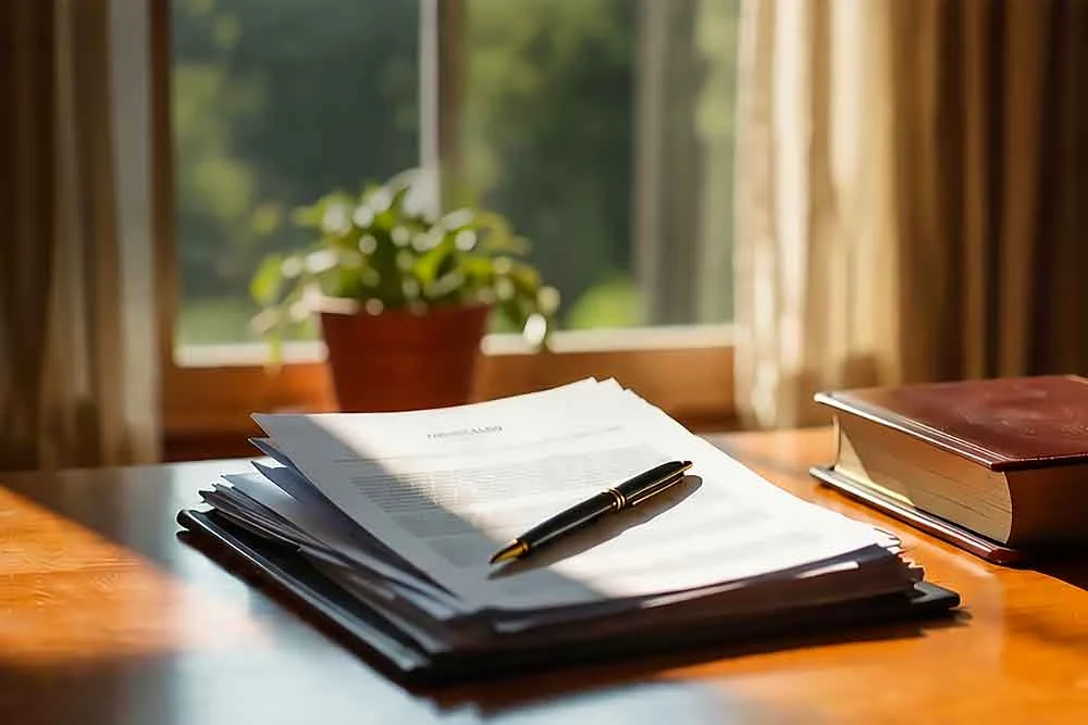 estate-planning-home-new A pen rests on legal documents for estate planning, symbolizing compassionate legal guidance by a trusted Indiana law firm.| Webster & Garino, LLC | Indiana Law Firm serving Hamilton County